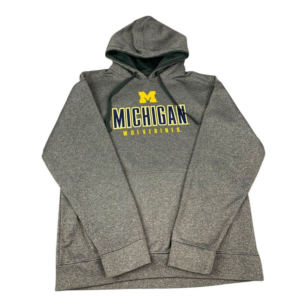 Michigan Wolverines Men’s Hoodie Gray, Pullover Sweatshirt, Size Large